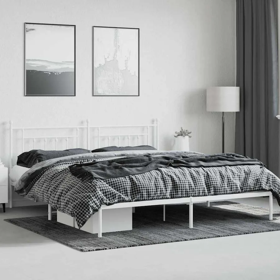 Cadre de lit métal sans matelas et tête de lit blanc 200x200 cm - 4