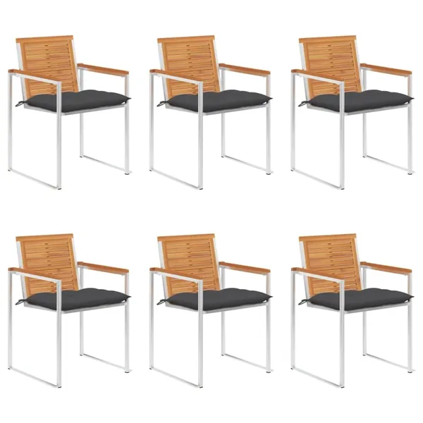 Chaises de jardin lot de 6 avec coussins Bois d'acacia solide