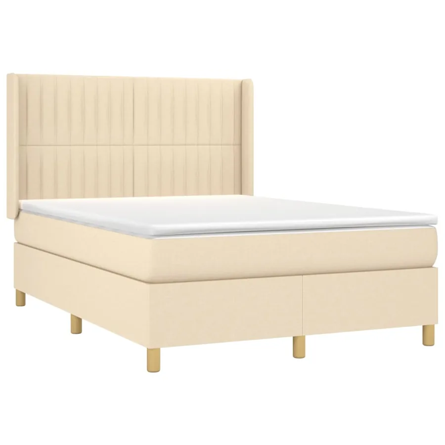 Sommier à lattes de lit avec matelas Crème 140x200 cm Tissu - 3