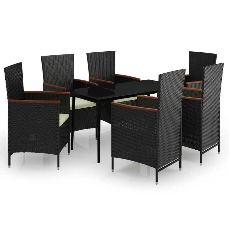 Ensemble à manger de jardin avec coussins 7 pcs Noir - 2