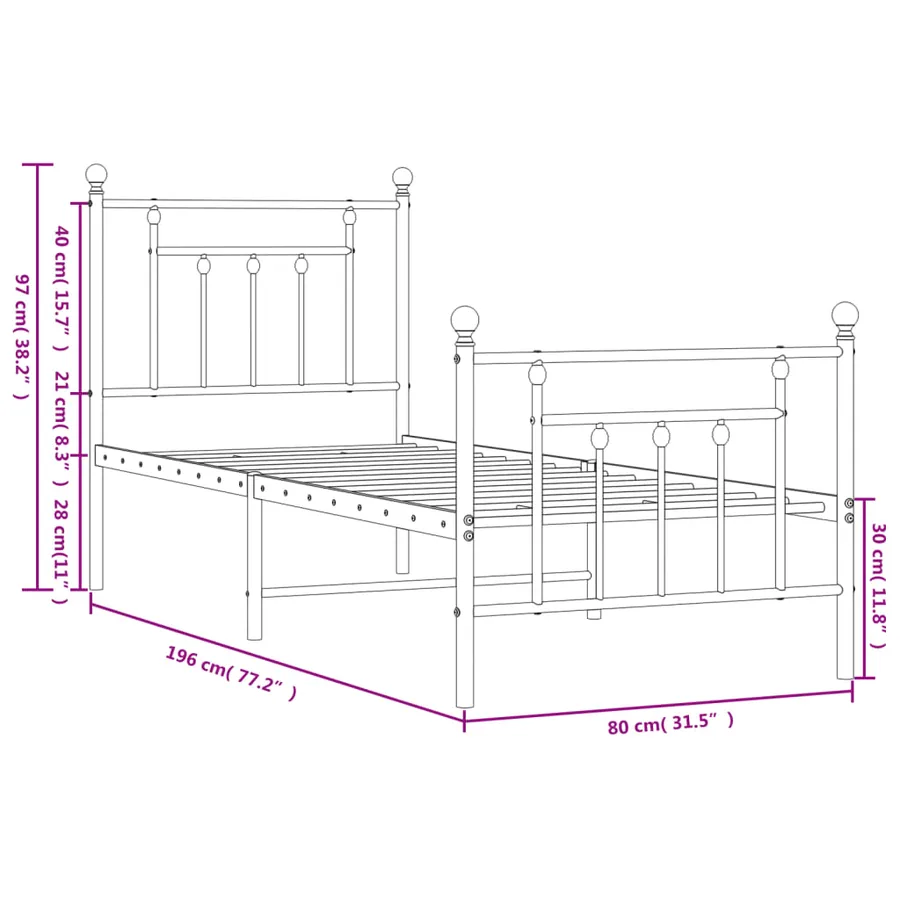 Cadre de lit métal sans matelas avec pied de lit noir 75x190 cm - 10