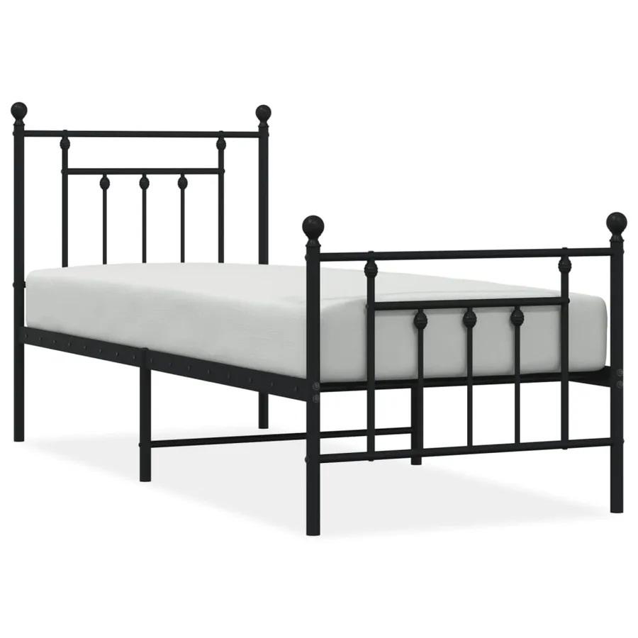 Cadre de lit métal sans matelas avec pied de lit noir 75x190 cm - 2