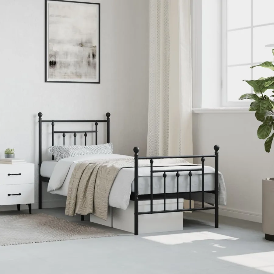 Cadre de lit métal sans matelas avec pied de lit noir 75x190 cm - 4