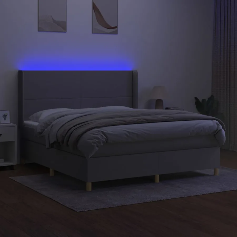Sommier à lattes de lit matelas LED Gris clair 160x200 cm Tissu - 3