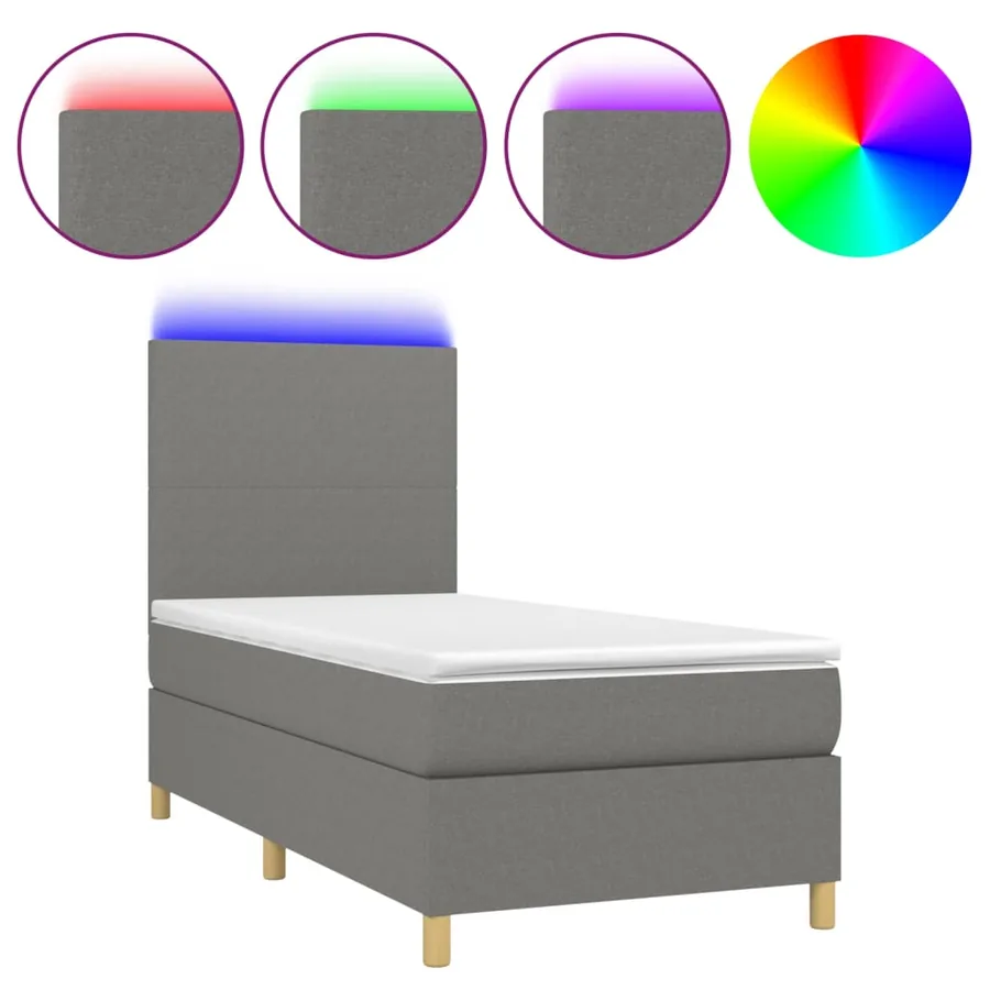 Sommier à lattes de lit avec matelas et LED Gris foncé 80x200cm - 2