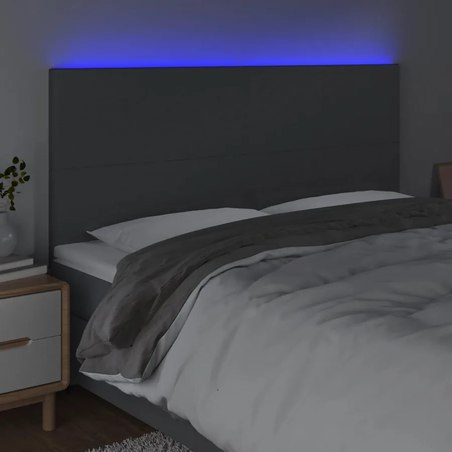 Tête de lit à LED Gris foncé 160x5x118/128 cm Tissu - 3