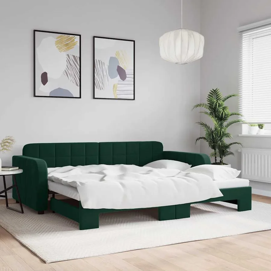 Lit de jour avec gigogne sans matelas vert foncé 90x200 cm