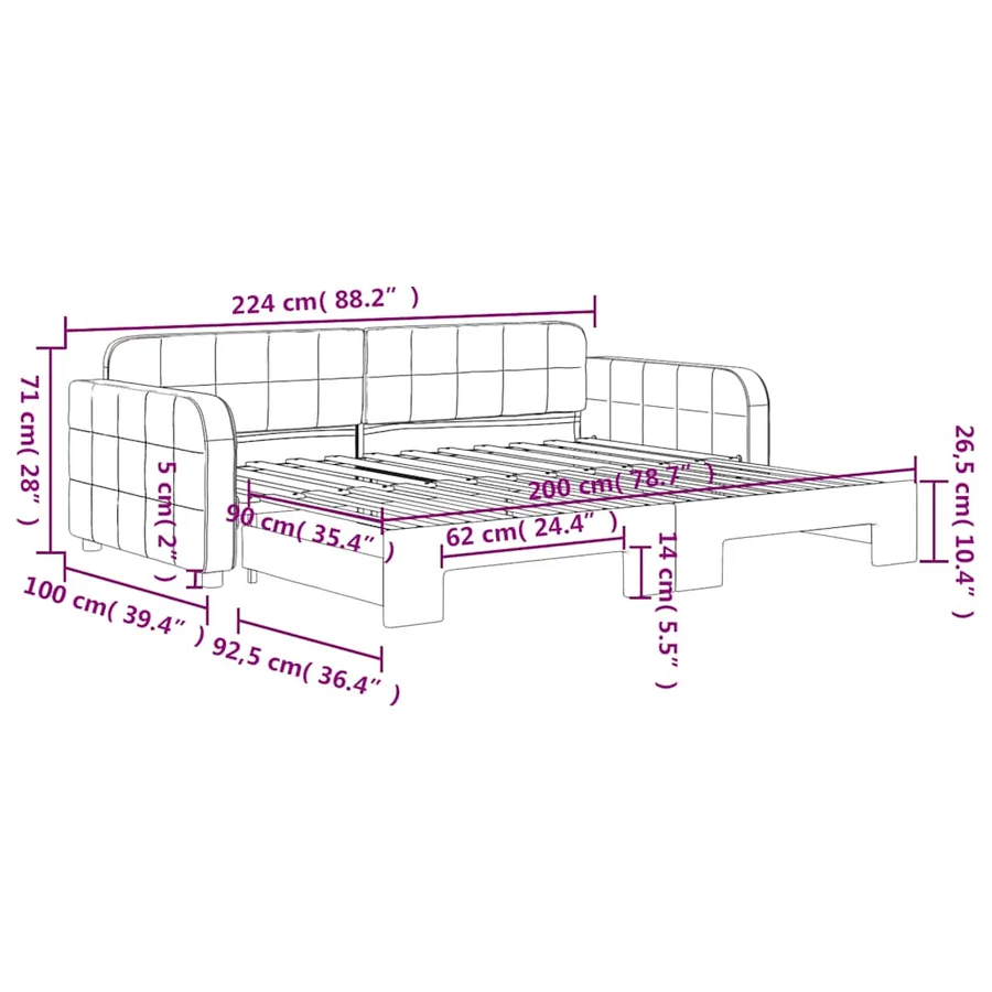 Lit de jour avec gigogne sans matelas vert foncé 90x200 cm - 11