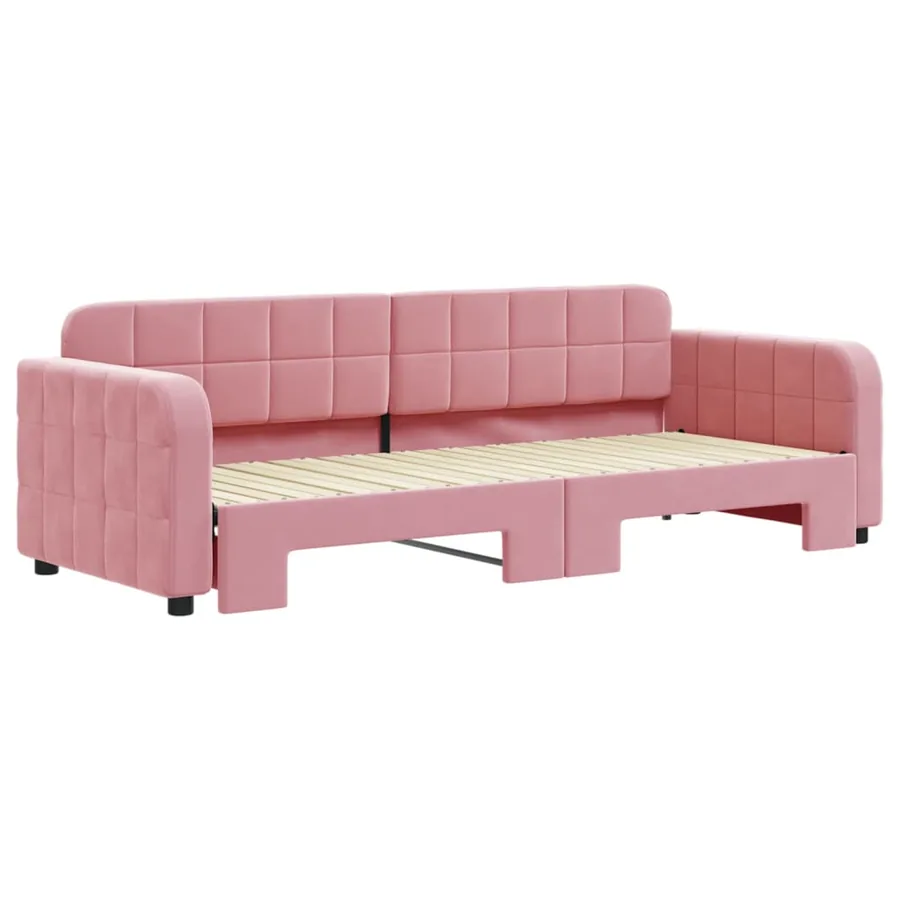 Lit de jour avec gigogne sans matelas rose 80x200 cm - 3