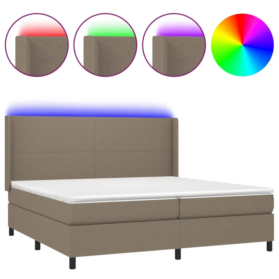 Sommier à lattes de lit matelas LED Taupe 200x200 cm Tissu - 2