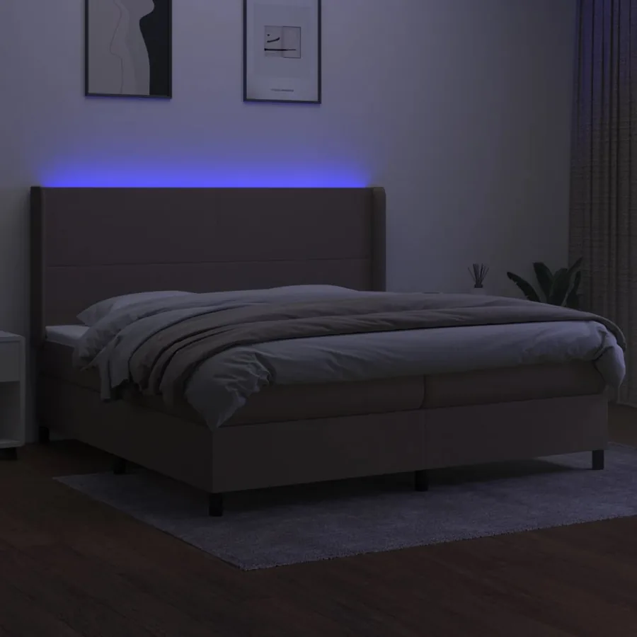 Sommier à lattes de lit matelas LED Taupe 200x200 cm Tissu - 3