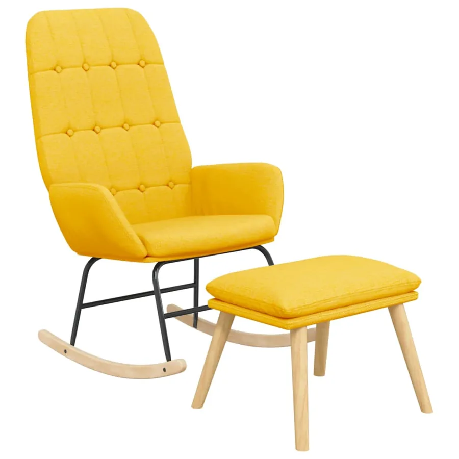 Chaise à bascule avec repose-pied Jaune moutarde Tissu - 3