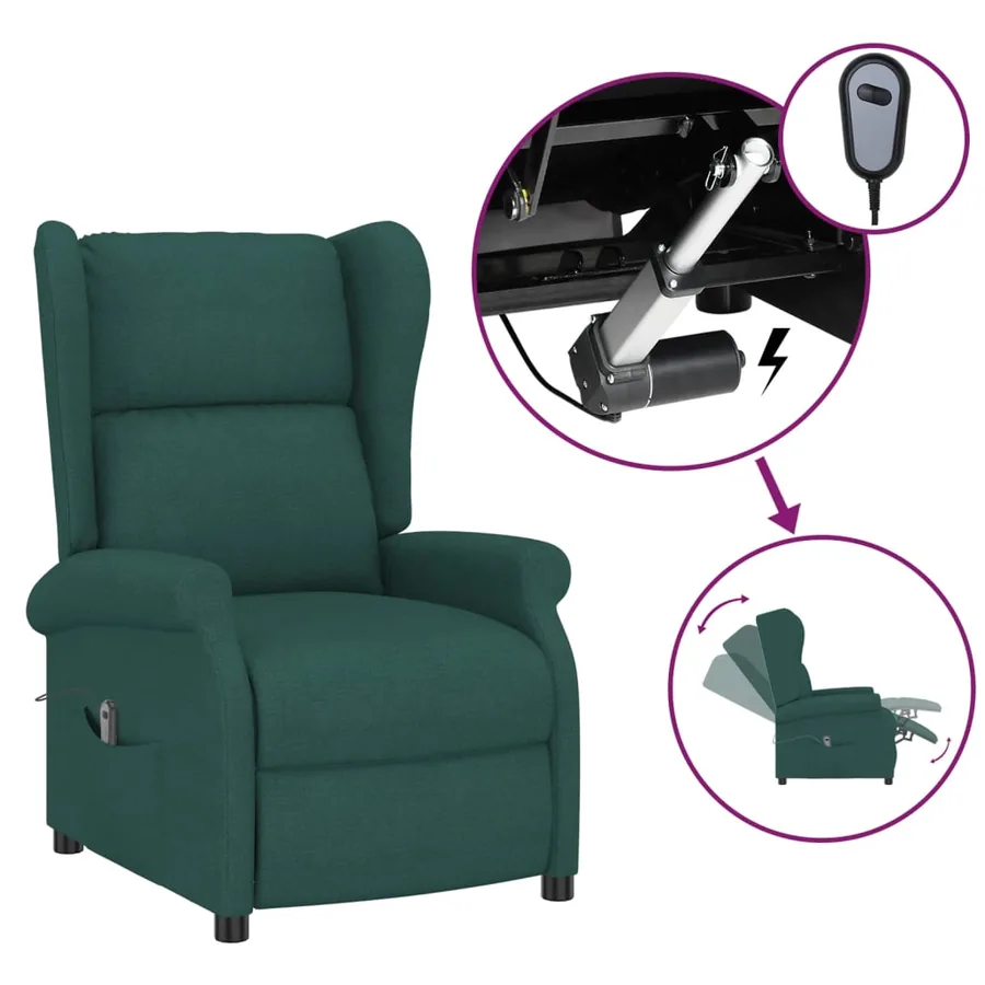 Fauteuil inclinable électrique à oreilles vert foncé tissu - 2