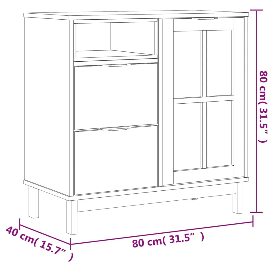 Buffet avec porte vitrée FLAM 80x40x80 cm bois massif de pin - 10