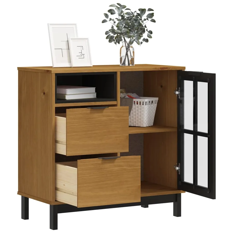Buffet avec porte vitrée FLAM 80x40x80 cm bois massif de pin - 3