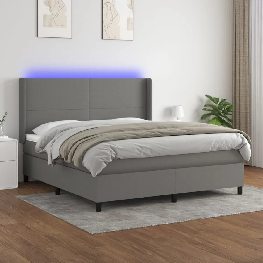 Sommier à lattes de lit et matelas et LED Gris foncé 160x200 cm