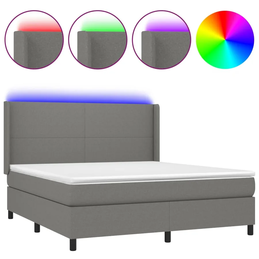 Sommier à lattes de lit et matelas et LED Gris foncé 160x200 cm - 2