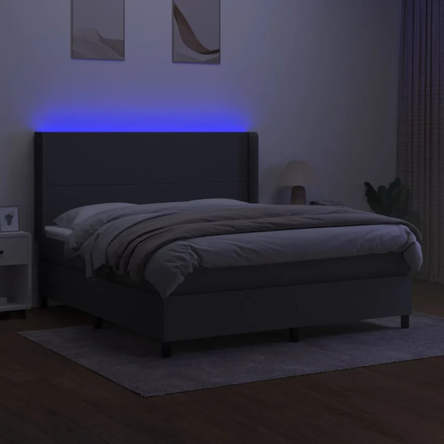 Sommier à lattes de lit et matelas et LED Gris foncé 160x200 cm - 3