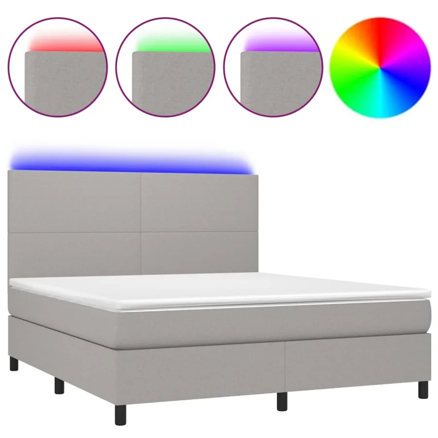 Sommier à lattes de lit et matelas et LED Gris clair 160x200 cm - 2