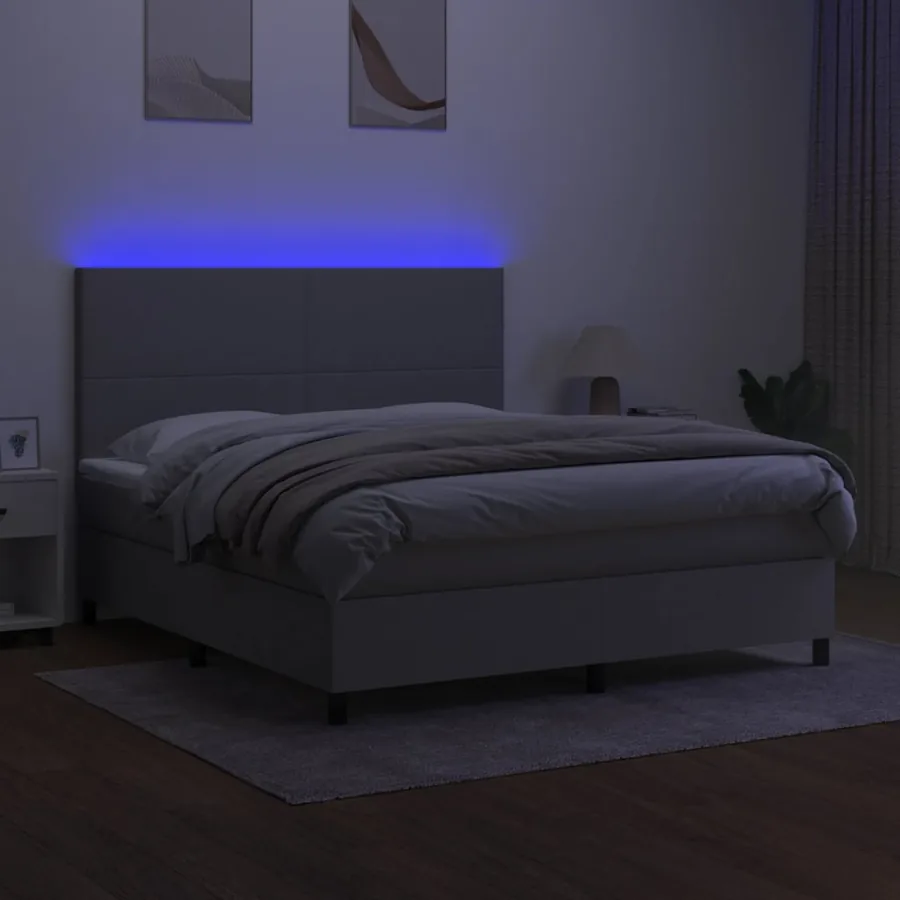 Sommier à lattes de lit et matelas et LED Gris clair 160x200 cm - 4