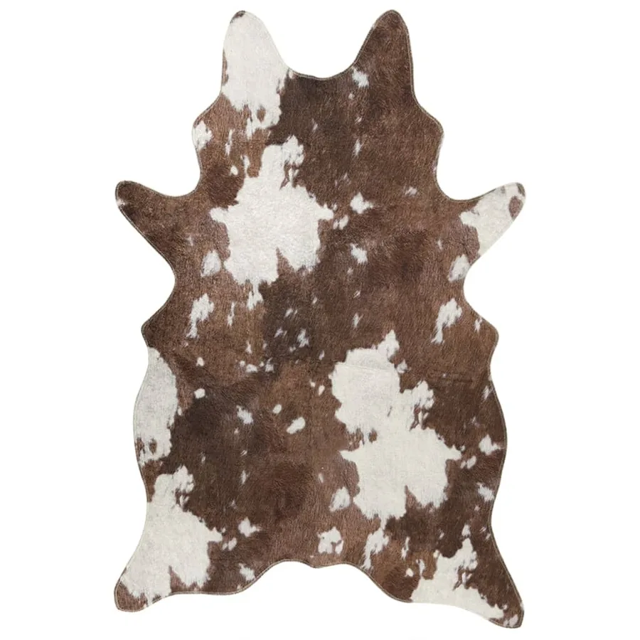 Tapis marron et blanc motif vache lavable - 2