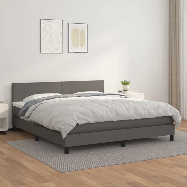 Sommier à lattes de lit avec matelas Gris 160x200 cm Similicuir