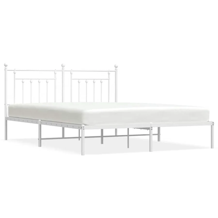 Cadre de lit métal sans matelas et tête de lit blanc 183x213 cm - 2