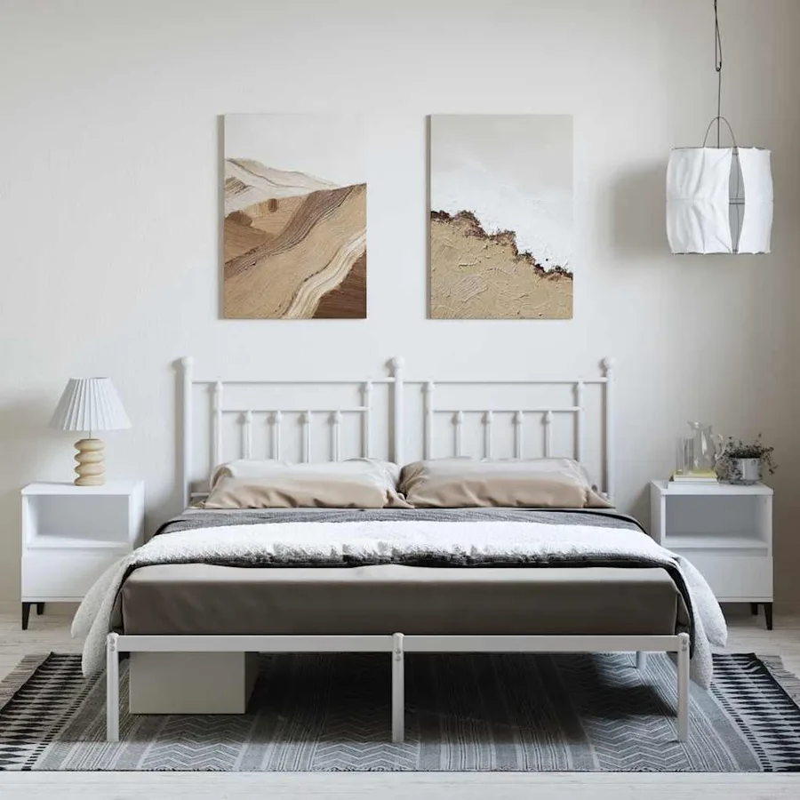 Cadre de lit métal sans matelas et tête de lit blanc 183x213 cm - 4