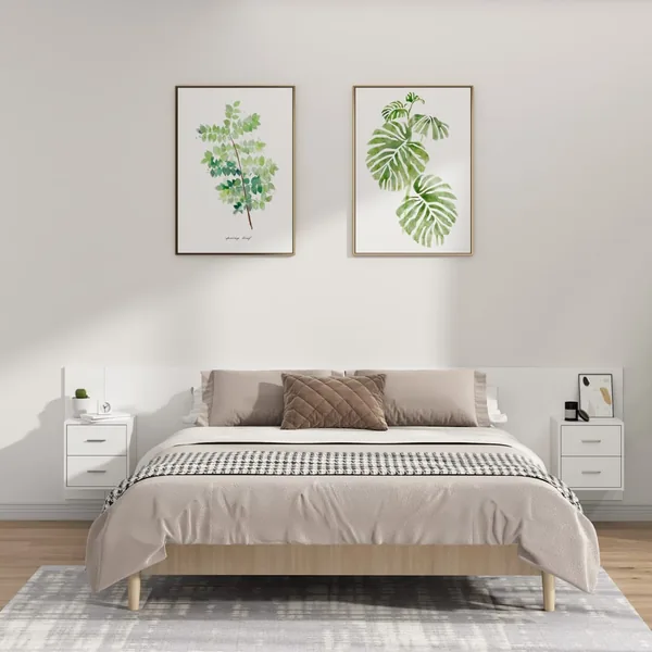 Tête de lit avec armoires Blanc Bois d'ingénierie