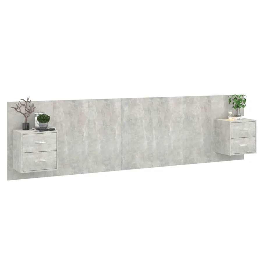 Tête de lit avec armoires Gris béton Bois d'ingénierie - 3