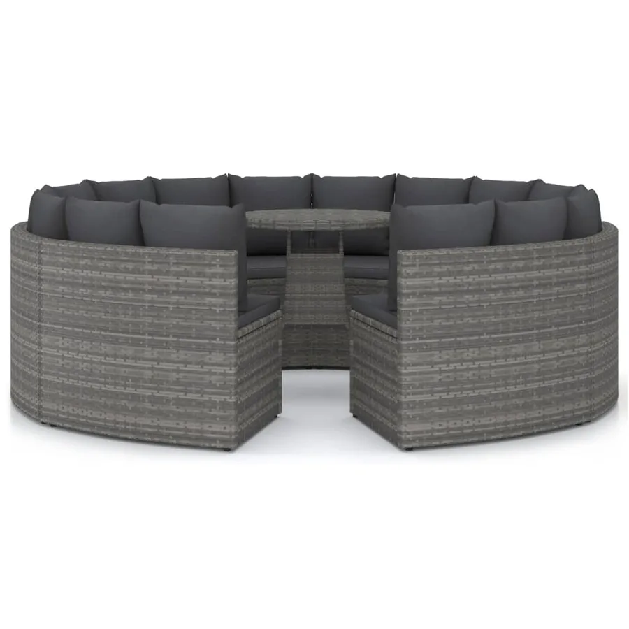 Salon de jardin 9 pcs avec coussins Résine tressée Gris - 2