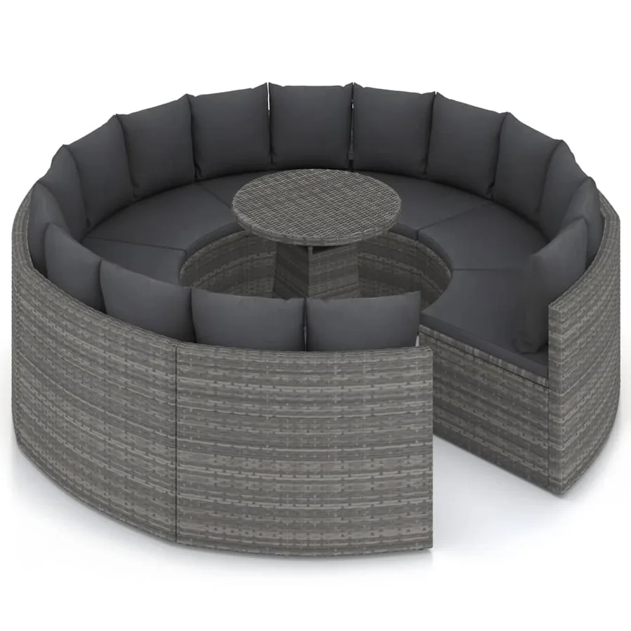 Salon de jardin 9 pcs avec coussins Résine tressée Gris - 3