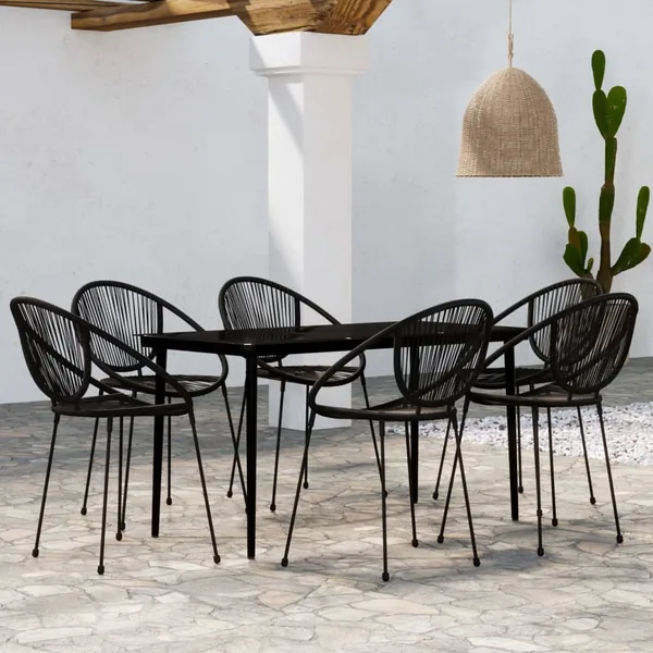 Ensemble à manger de jardin 7 pcs Noir