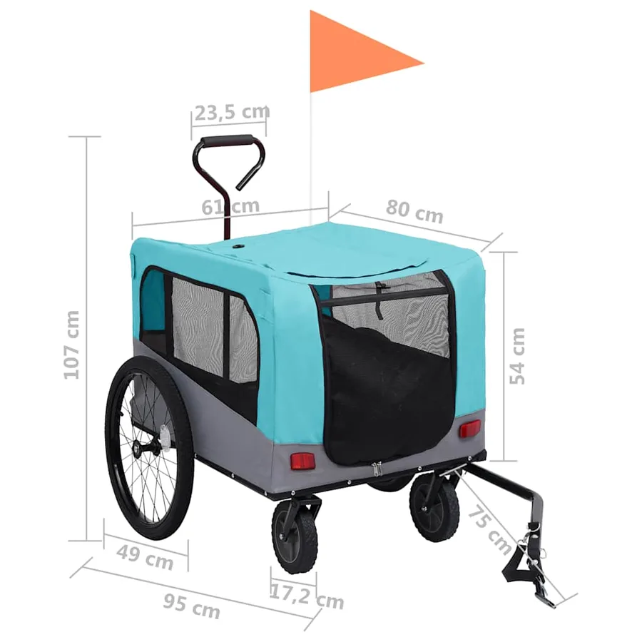 Remorque de vélo pour chiens et poussette 2-en-1 bleu et gris - 11