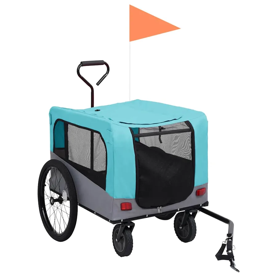 Remorque de vélo pour chiens et poussette 2-en-1 bleu et gris - 2