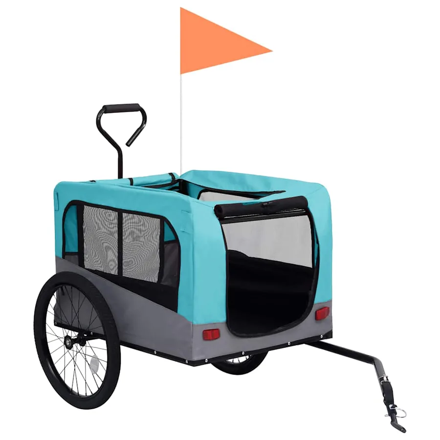 Remorque de vélo pour chiens et poussette 2-en-1 bleu et gris - 3