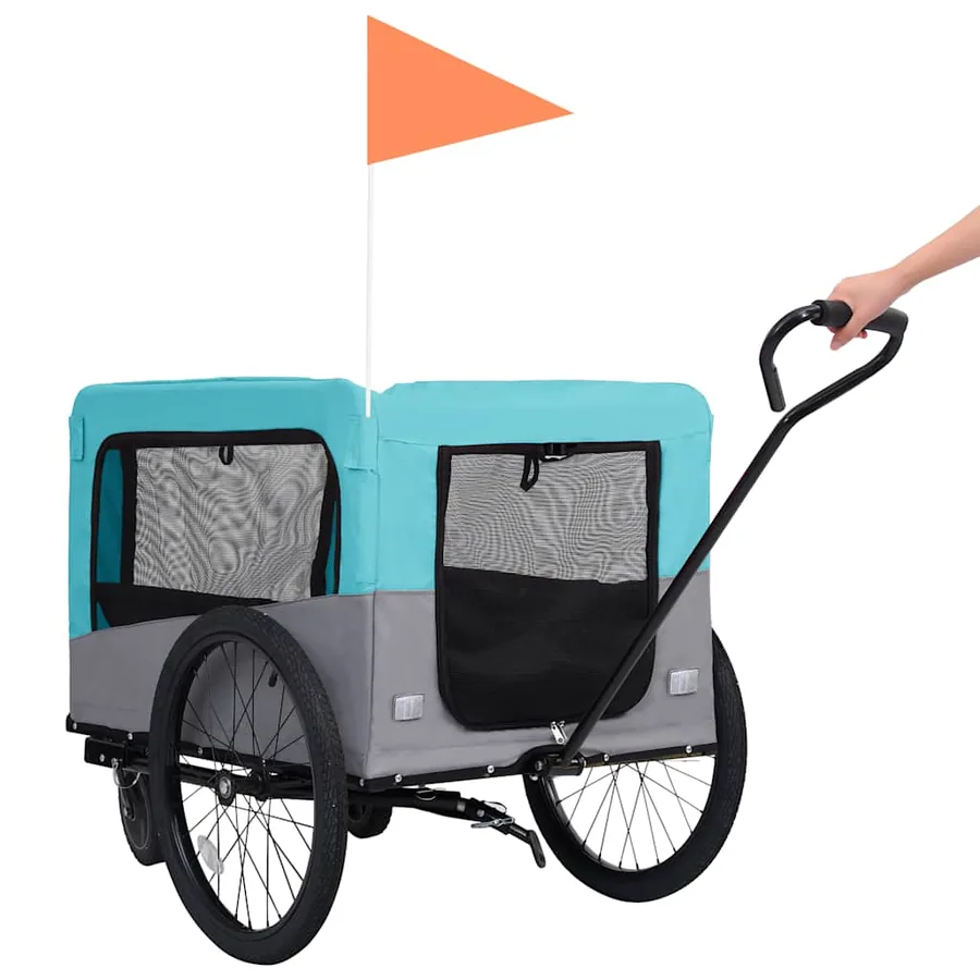 Remorque de vélo pour chiens et poussette 2-en-1 bleu et gris - 6