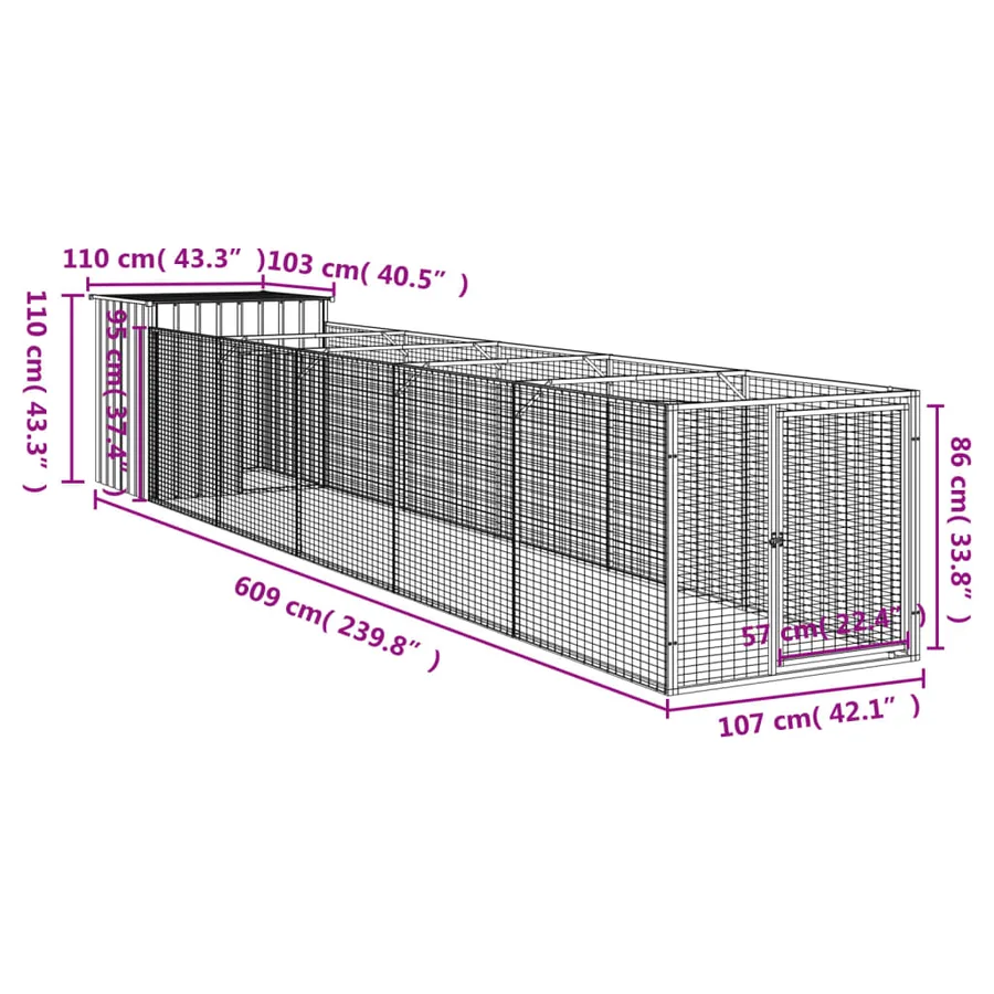 Niche pour chien avec cour anthracite 110x609x110 cm - 8
