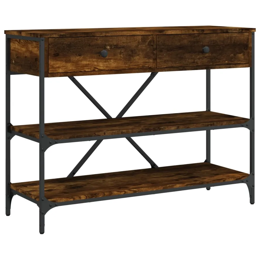 Table console avec tiroirs et étagères chêne fumé - 2