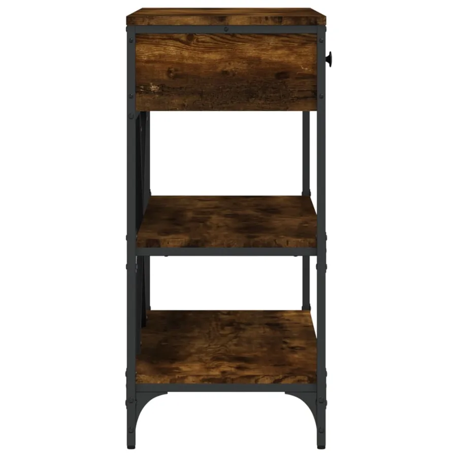 Table console avec tiroirs et étagères chêne fumé - 7