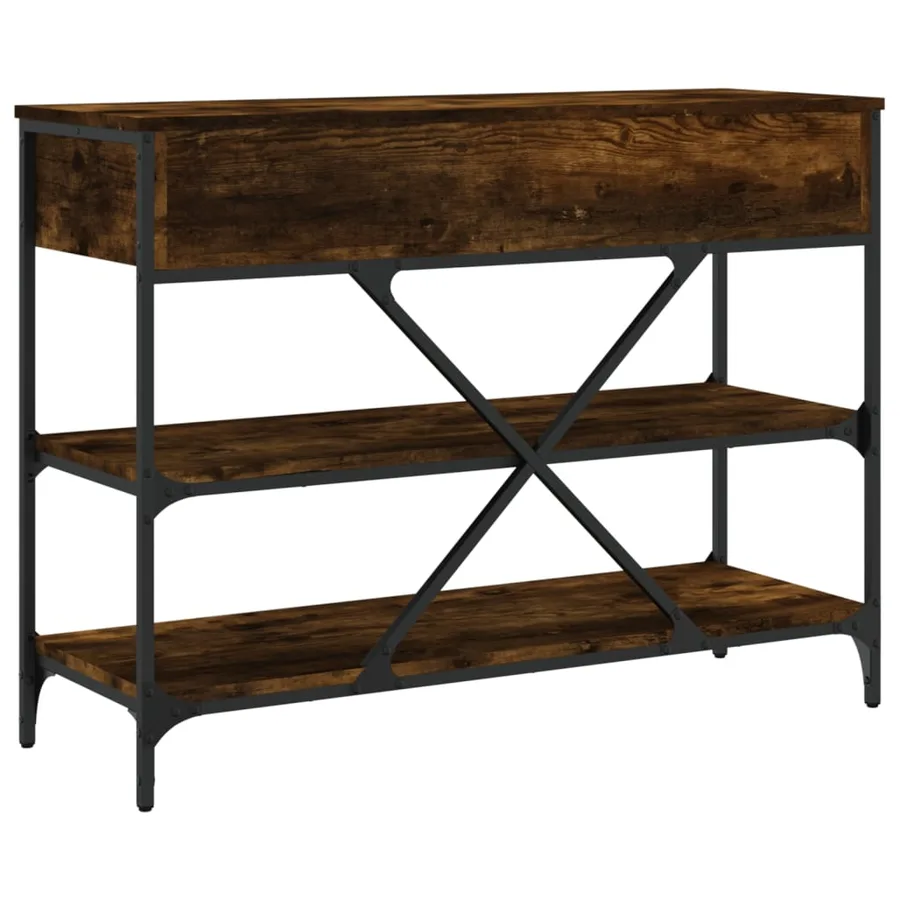 Table console avec tiroirs et étagères chêne fumé - 8
