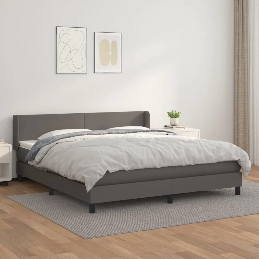 Sommier à lattes de lit avec matelas Gris 160x200 cm Similicuir