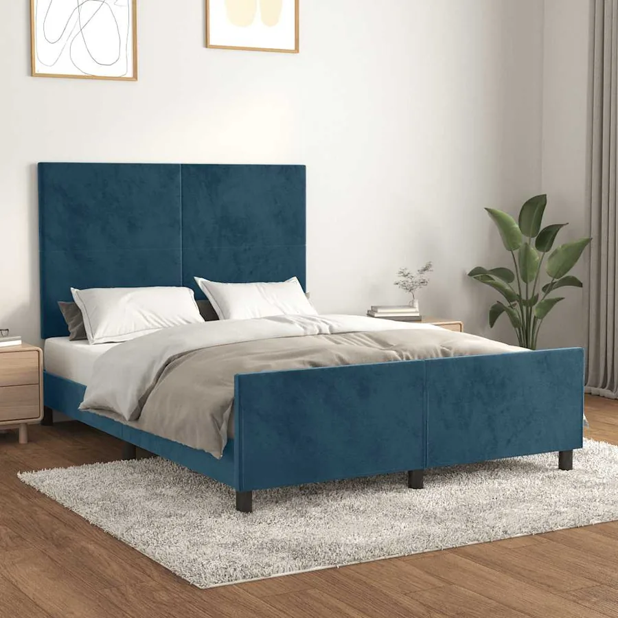 Cadre de lit sans matelas bleu foncé 140x200 cm velours