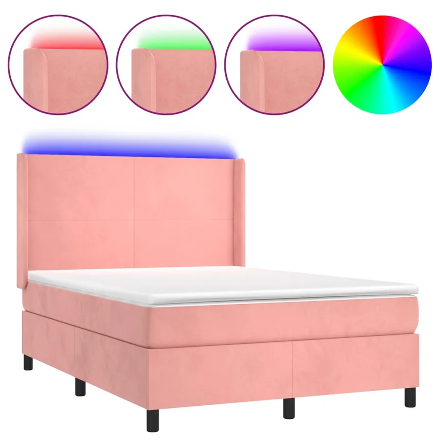 Sommier à lattes de lit matelas et LED Rose 140x190 cm Velours - 2