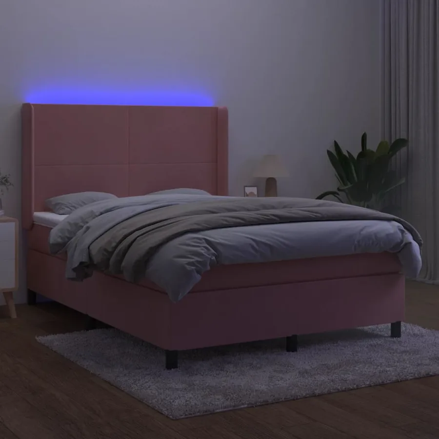 Sommier à lattes de lit matelas et LED Rose 140x190 cm Velours - 3