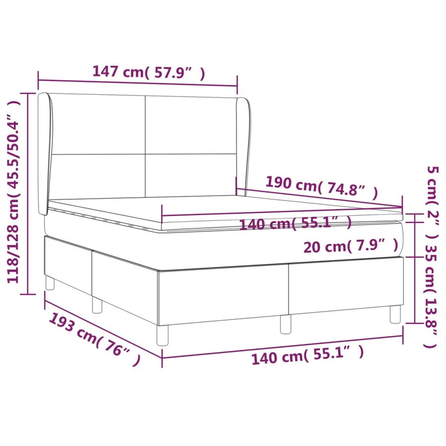 Sommier à lattes de lit avec matelas Rose 140x190 cm Velours - 7