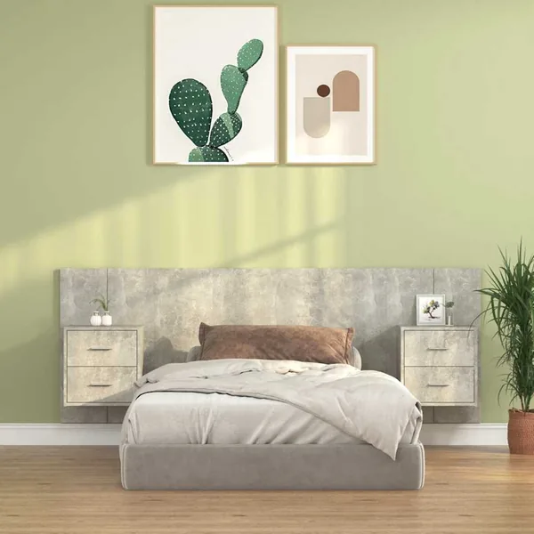 Tête de lit avec armoires Gris béton Bois d'ingénierie