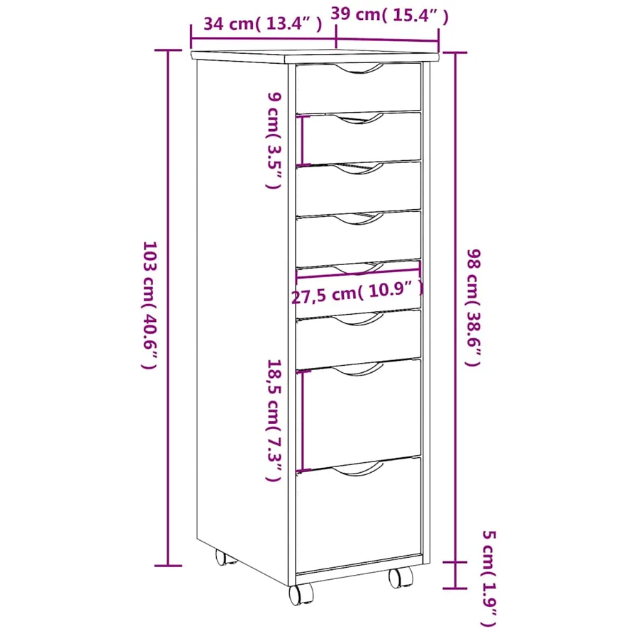 Armoire roulante avec tiroirs MOSS bois de pin marron miel - 8