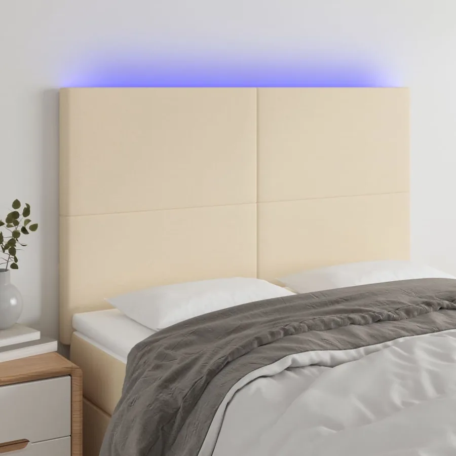 Tête de lit à LED Crème 144x5x118/128 cm Tissu