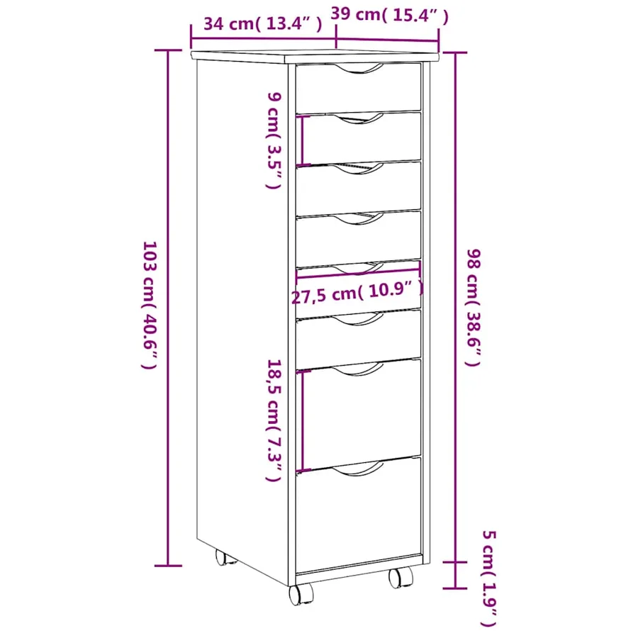 Armoire roulante avec tiroirs MOSS gris bois de pin solide - 10